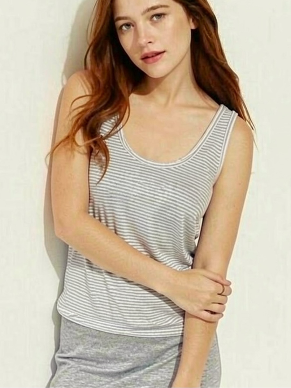 $19 sale Lou & Grey jersey linen tank dress grey white striped XS 65